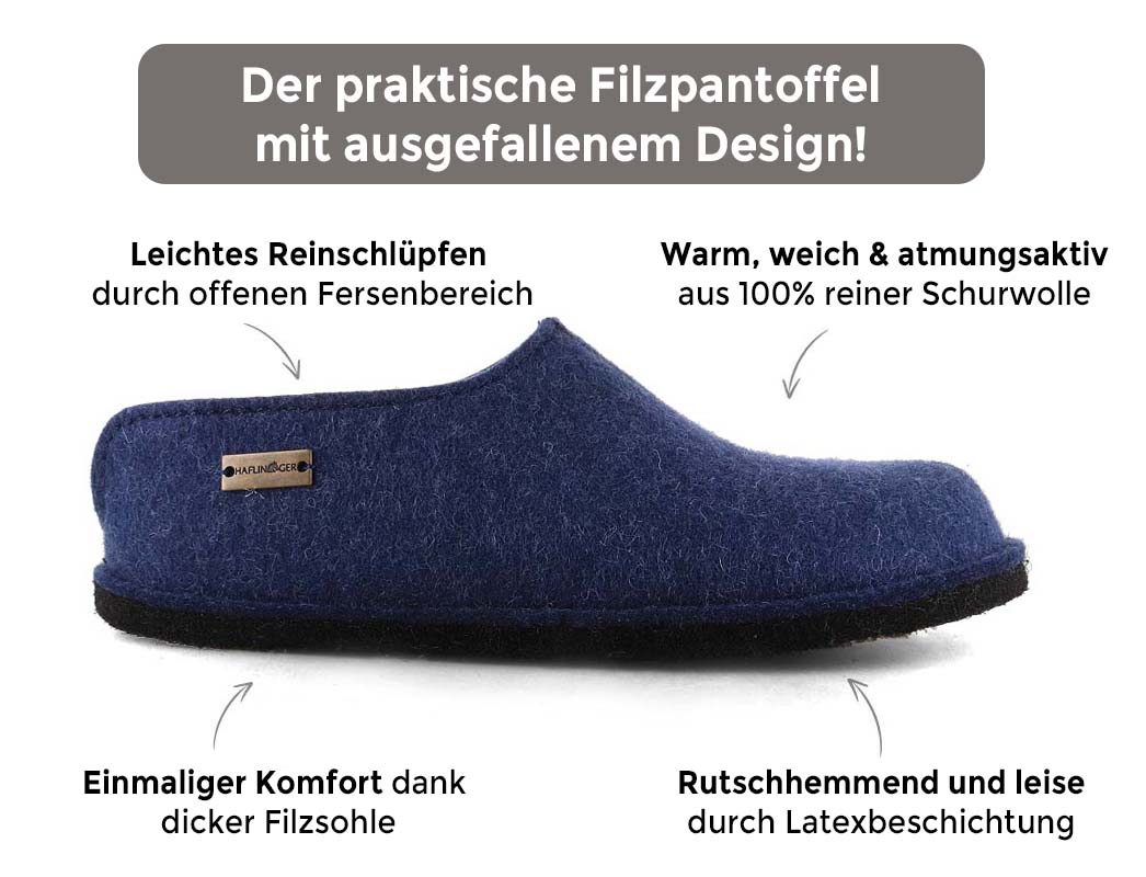 HAFLINGER Slippers Flair Smily, Unisex Wool Felt Shoes with Arch