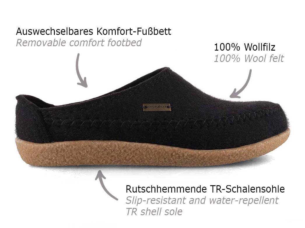 HAFLINGER CR Fletcher Clog, Unisex Slipper Shoes, Wool Felt on Crepe