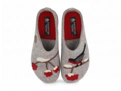 HAFLINGER Damen Filz Clog Grizzly Winterbird, steingraumeliert