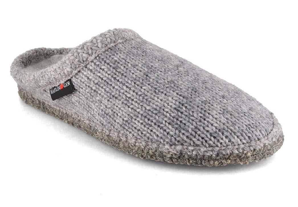 HAFLINGER De Punto Woll-Pantoffeln, steingraumeliert