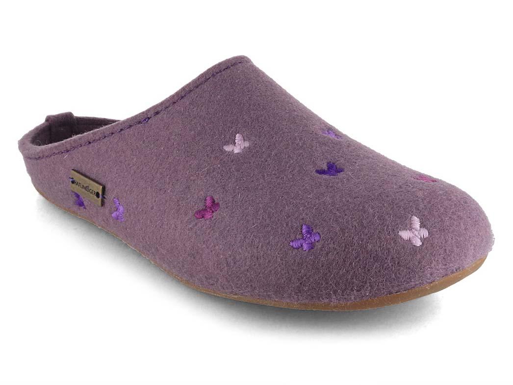 HAFLINGER Everest Farfalline Damen Filz Pantoffeln, aubergine