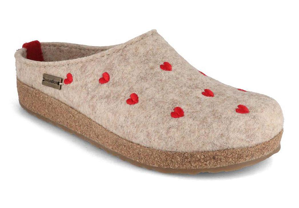 HAFLINGER Grizzly Cuoricino Damen Filzpantoffeln, beigemeliert