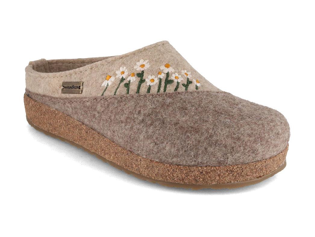 HAFLINGER Grizzly Daisy Damen Filz Hausschuhe, beigemeliert