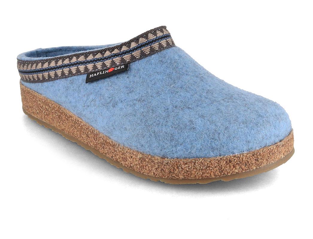 HAFLINGER Grizzly Lucky Damen Filz Hausschuhe, eisblau