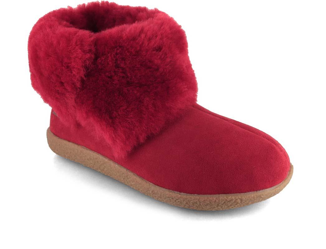 HAFLINGER Lemmi Damen Lammfell Hausschuhe, sangria