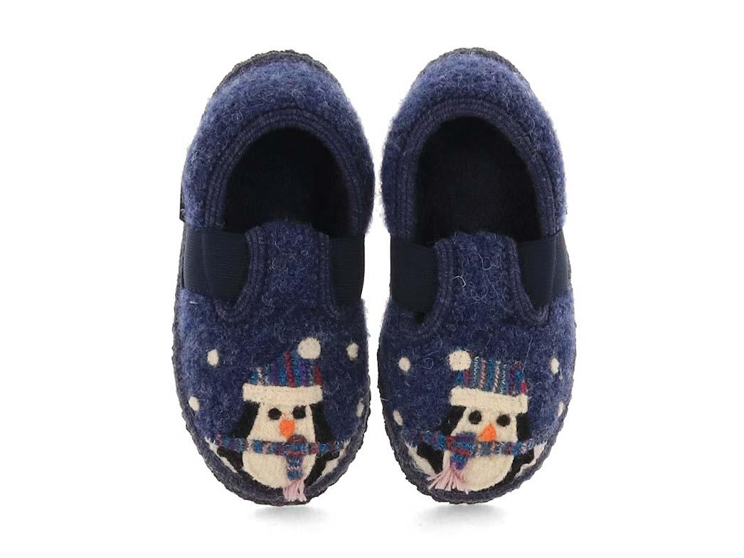 HAFLINGER Pinguin Kinder Hausschuhe, jeans