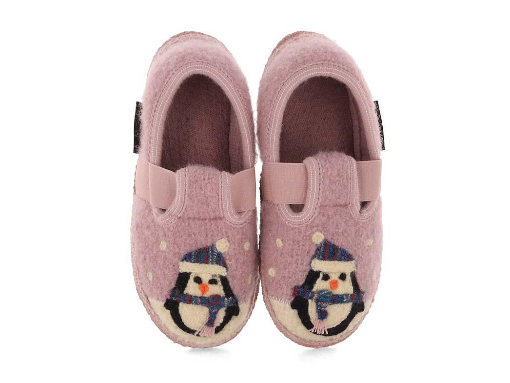 HAFLINGER Pinguin Kinder Hausschuhe, rosenholz