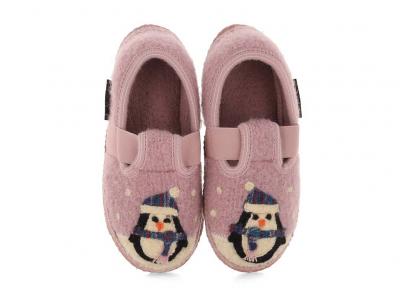 HAFLINGER Pinguin Kinder Hausschuhe, rosenholz