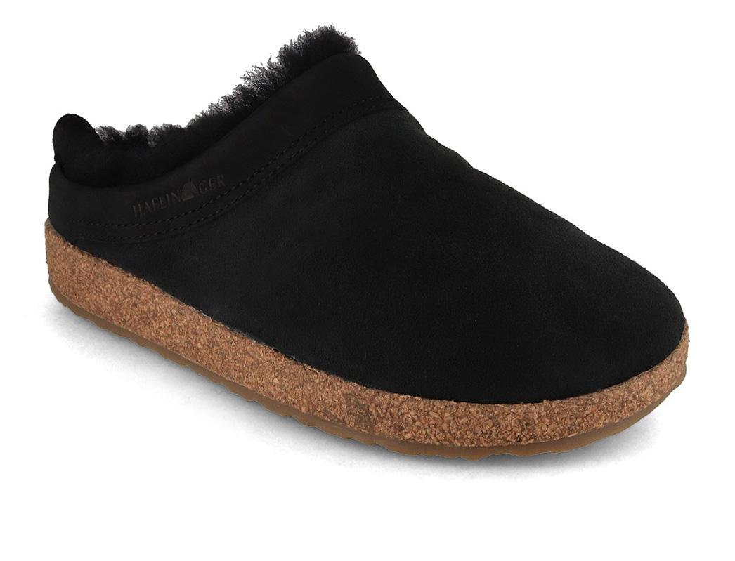HAFLINGER Snowbird Lammfell Hausschuhe, schwarz