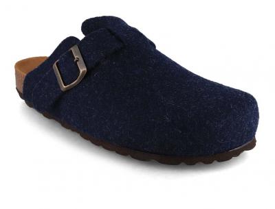 Tuffeln �Feierabend� Filzpantoffeln mit Schnalle, blau