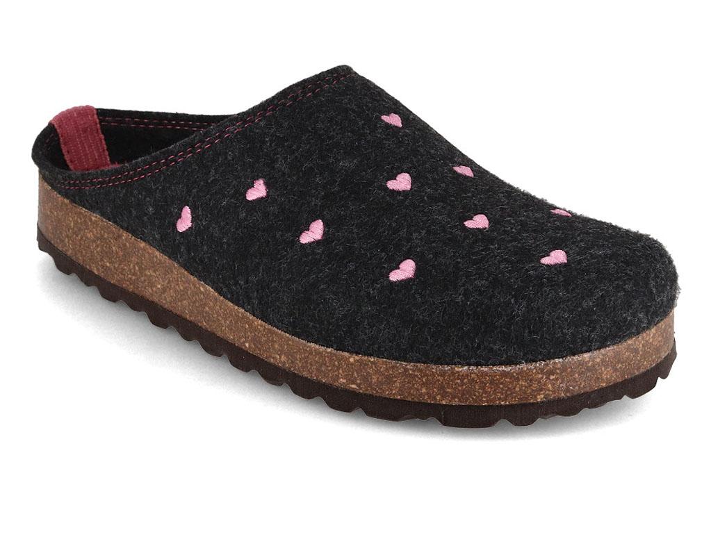 Tuffeln Herzchen Damen Filzpantoffeln, dunkelgrau