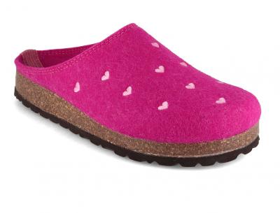 Tuffeln Damen Herzchen Filzpantoffeln, fuchsia