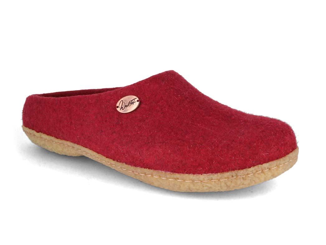 WoolFit� Pantoffel Classic mit Gummisohle, dunkel rot