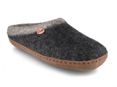 WoolFit Sherpa Filzpantoffeln mit Ledersohle zweifarbig