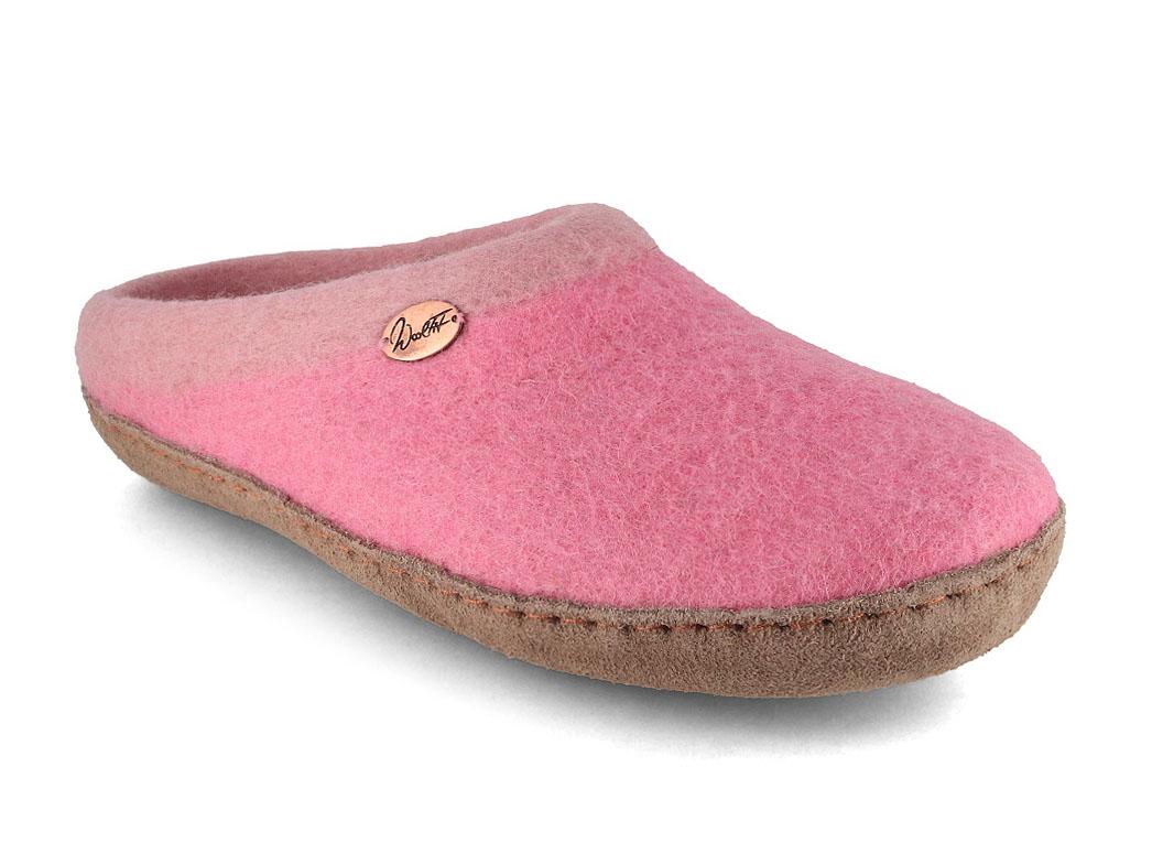 WoolFit� Sherpa Filzpantoffeln mit Fu�bett & Ledersohle, rosa