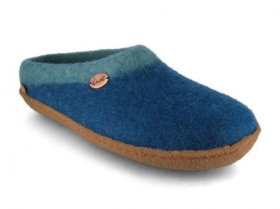 WoolFit� Sherpa Filzpantoffeln mit Naturgummisohle,blau