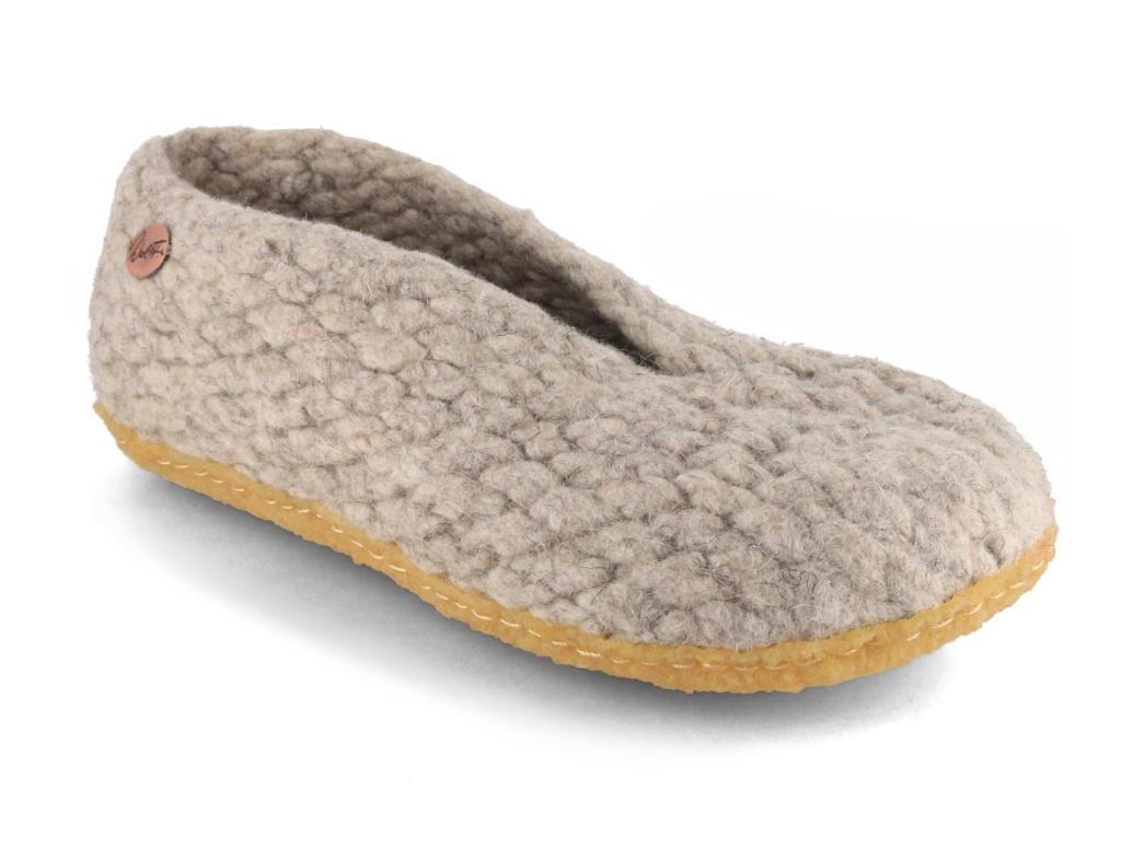 WoolFit� Woolies handgewebte Hausschuhe mit Naturgummisohle, natur